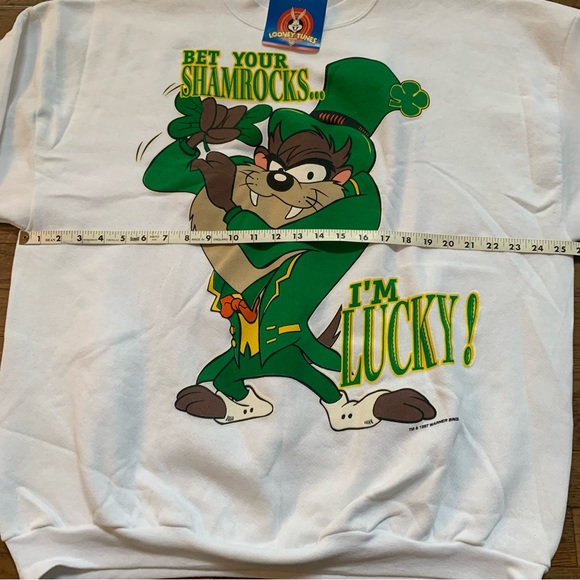 1997 TulTex Looney Tunes Bet your Shamrocks I'm Lucky Sweatshirt | 2XL | White - Picture 7 of 8